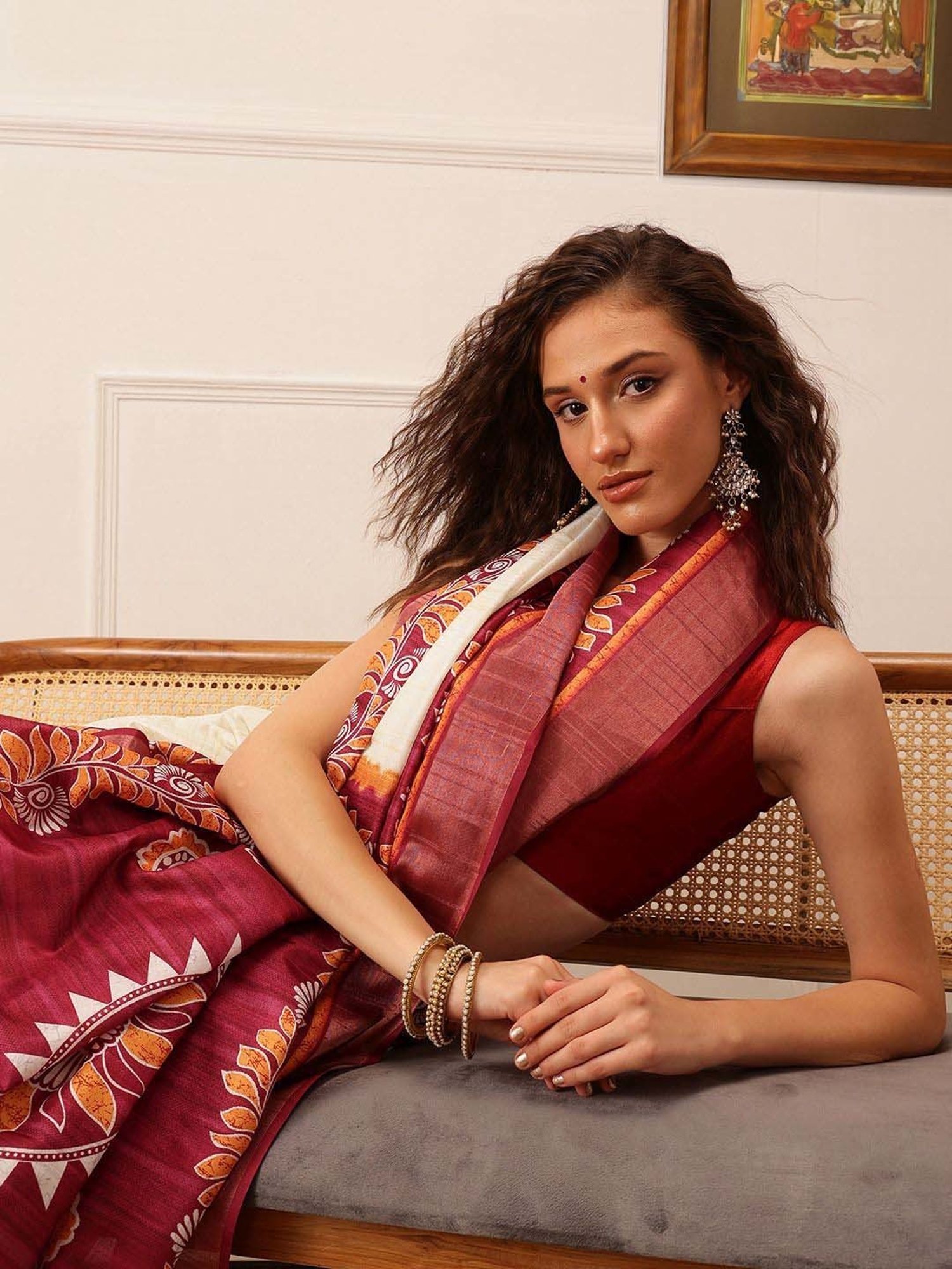 Silk Land White Silk Printed Saree With Unstitched Blouse