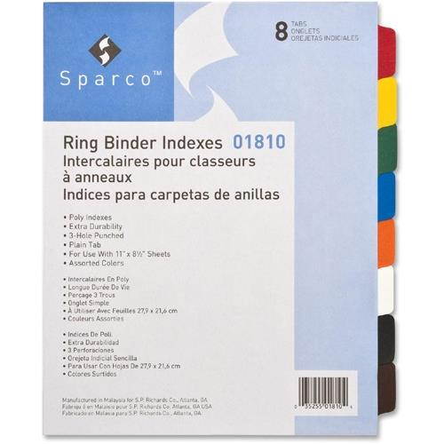 Non-Insertable Poly Indexes,3-HP,8-Tab,11"x8-1/2",Multicolor