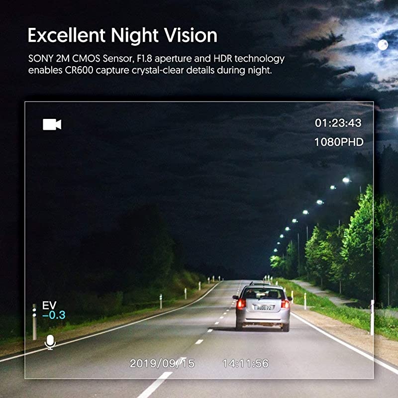 Dash Cam Front and Rear  Dual Dash Camera for Cars 1080P Mini DVR Car Driving Recorder with Parking Monitor, Motion Detection, Loop Recording, Super Night Vision(CR600)