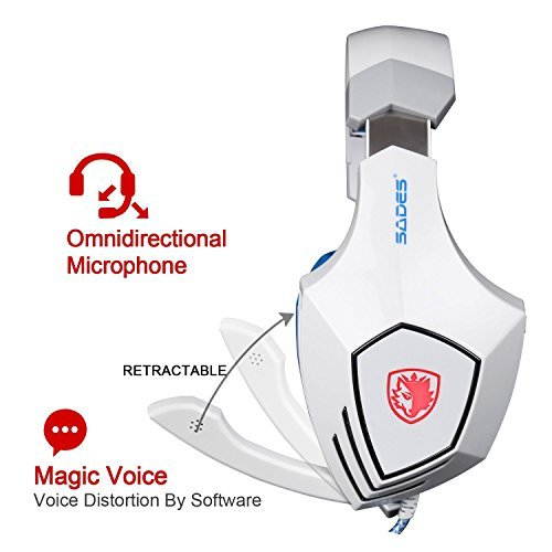 GW SADES AW80 Wired USB Stereo Over Ear Gaming Headset headphones with Mic, Bass Vibration, Volume Control for PC/Laptop (White/Blue)