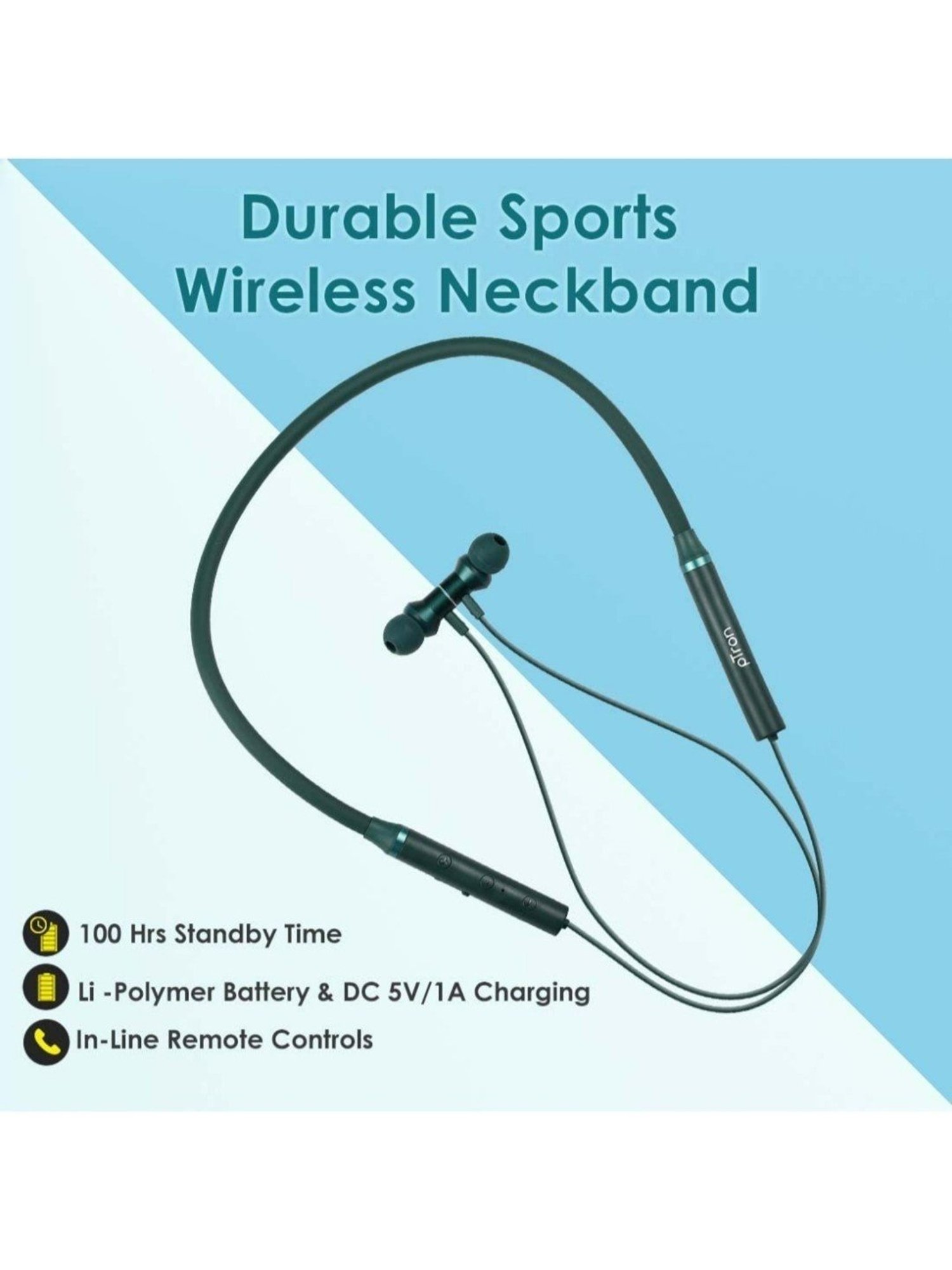 PTron Tangentbeat in-Ear Bluetooth 5.0 Wireless Neckband with Mic (Dark Green)