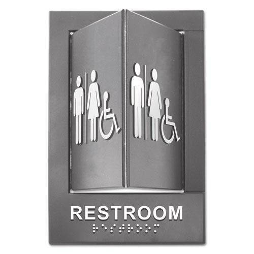 Advantus 91099 Pop-Out Ada Sign, Wheelchair, Tactile Symbol/Braille, Plastic, 6 X 9, Gray/White