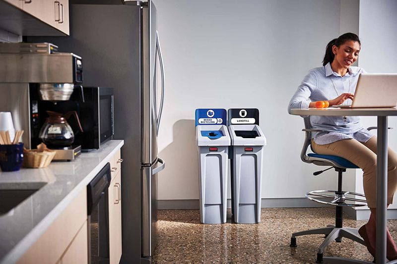 Rubbermaid Commercial 2007914 Slim Jim Recycling Station, 2 Stream Landfill / Mixed Recycling Bin