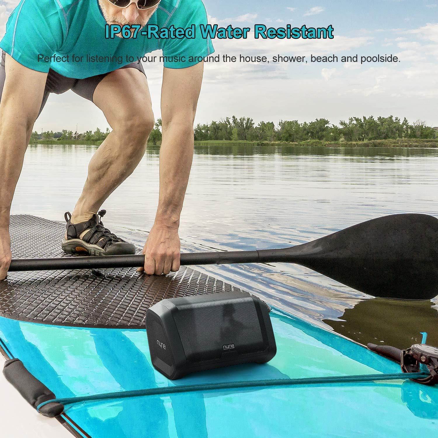NYNE Punch Portable Wireless Bluetooth Speakers 4.2 Waterproof IP67, 20 Hours Play-time, 100 ft Range,Stereo Pairing, Durable and Loud Speakers Compatible iPhone/Samsung, Outdoor/Beach/Travel,Black