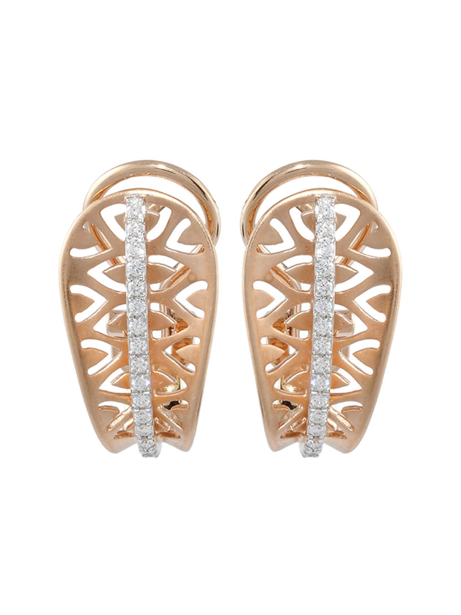 Waman Hari Pethe Jewellers 18k Rose Gold & Diamond Earrings