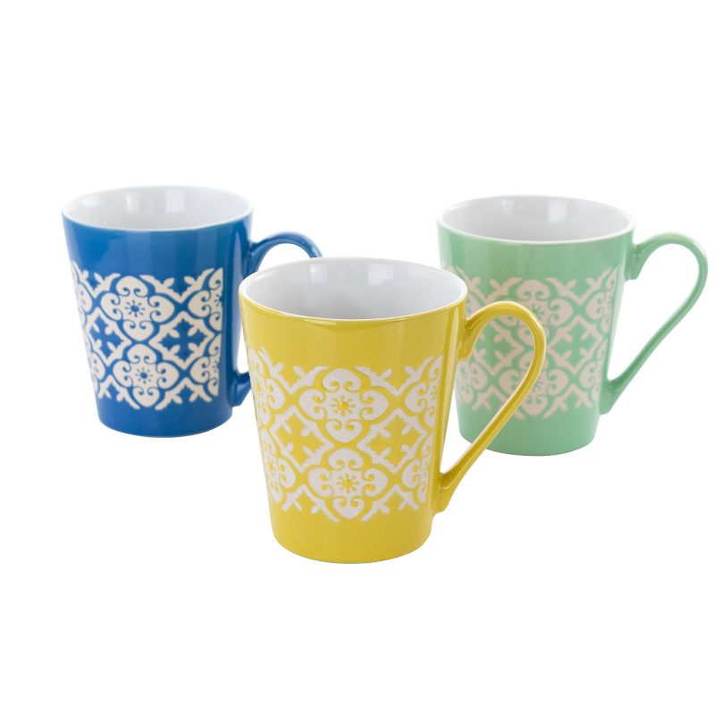 Gibson Home Windcrest 3 Piece 12.5 Ounce Cone Shaped Stoneware Cup Set in Assorted Colors