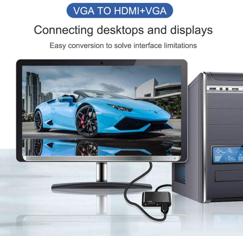 VGA to HDMI VGA Adapter,  VGA Splitter 1 VGA in HDMI VGA 2 Out (VGA HDMI Interface Display at The Same time), VGA to HDMI VGA Adapter for Computer, Desktop, Laptop, PC, Monitor, Projector
