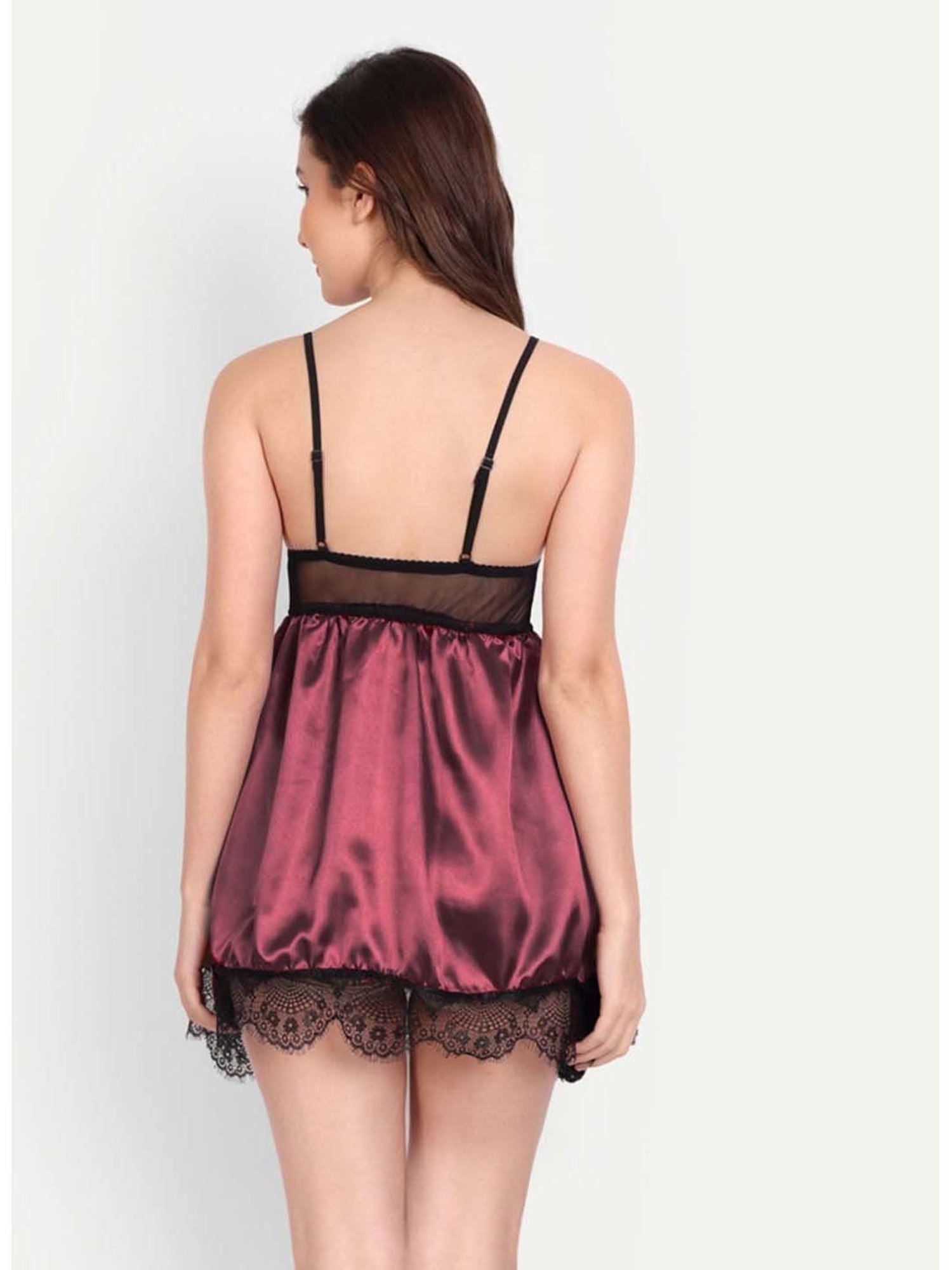 FIMS: Fashion is my Style Maroon Lace Work Babydoll With Thong