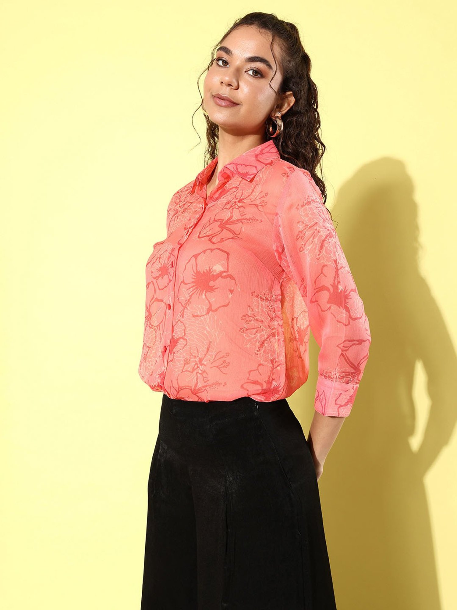 Anvi Be Yourself Peach Printed Long Shirt