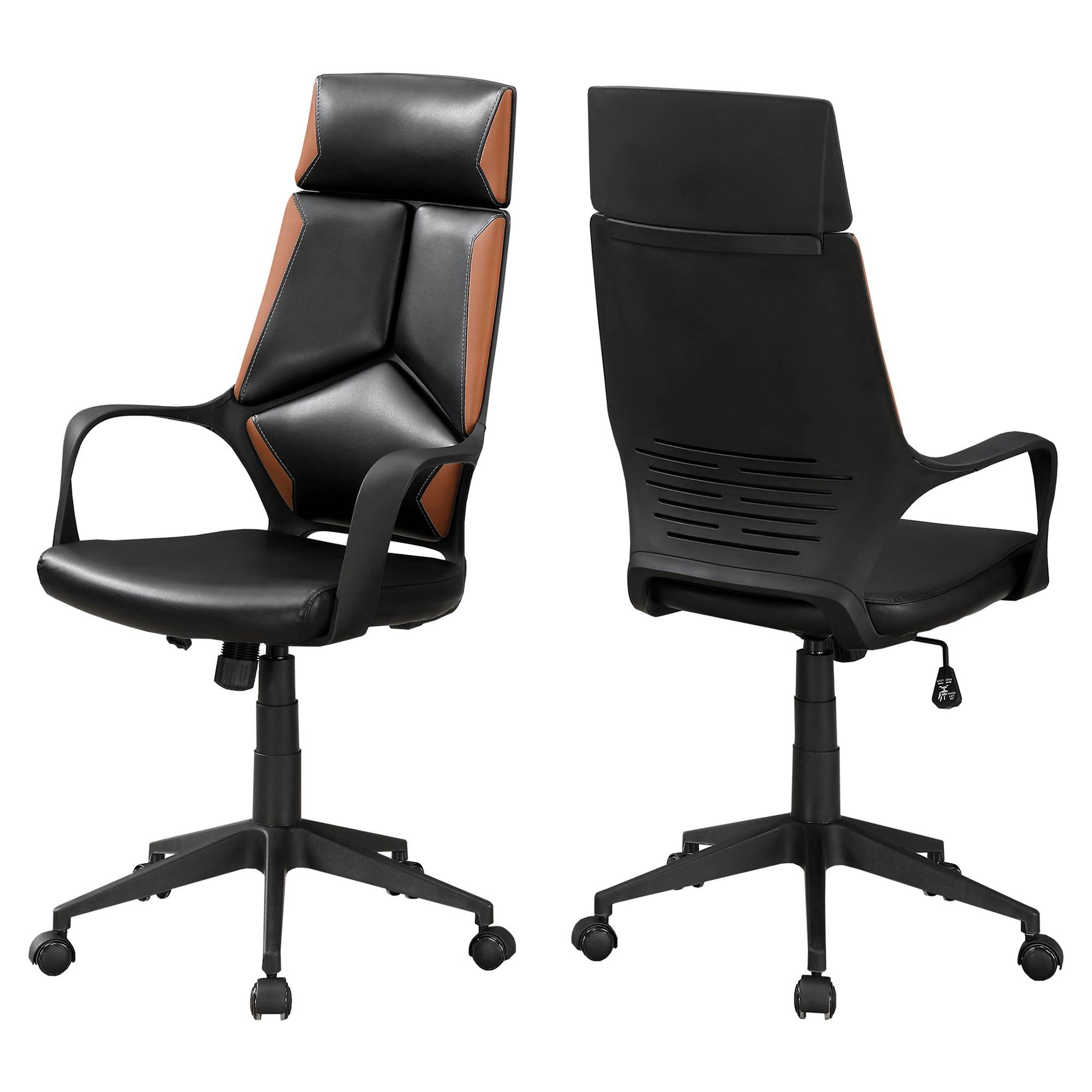 Monarch Specialties Contemporary Black and Brown Leather-Look High Back Executive Office Chair