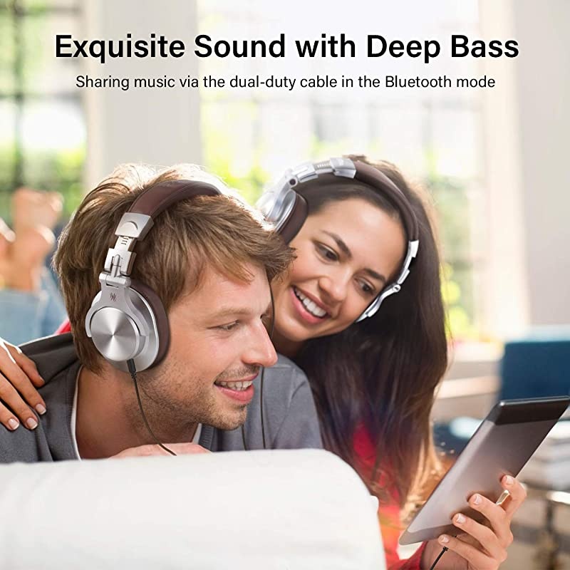 A70 Bluetooth Over Ear Headphones, Studio Headphones with Shareport, Foldable, Wired and Wireless Professional Recording Headphones with Stereo Sound for Electric Drum Piano Guitar (Silver)