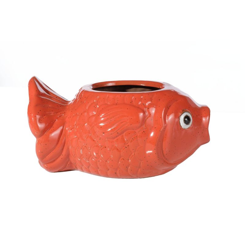 7.75" Handmade Glazed Ceramic Fish Statue Orange - Alfresco Home LLC
