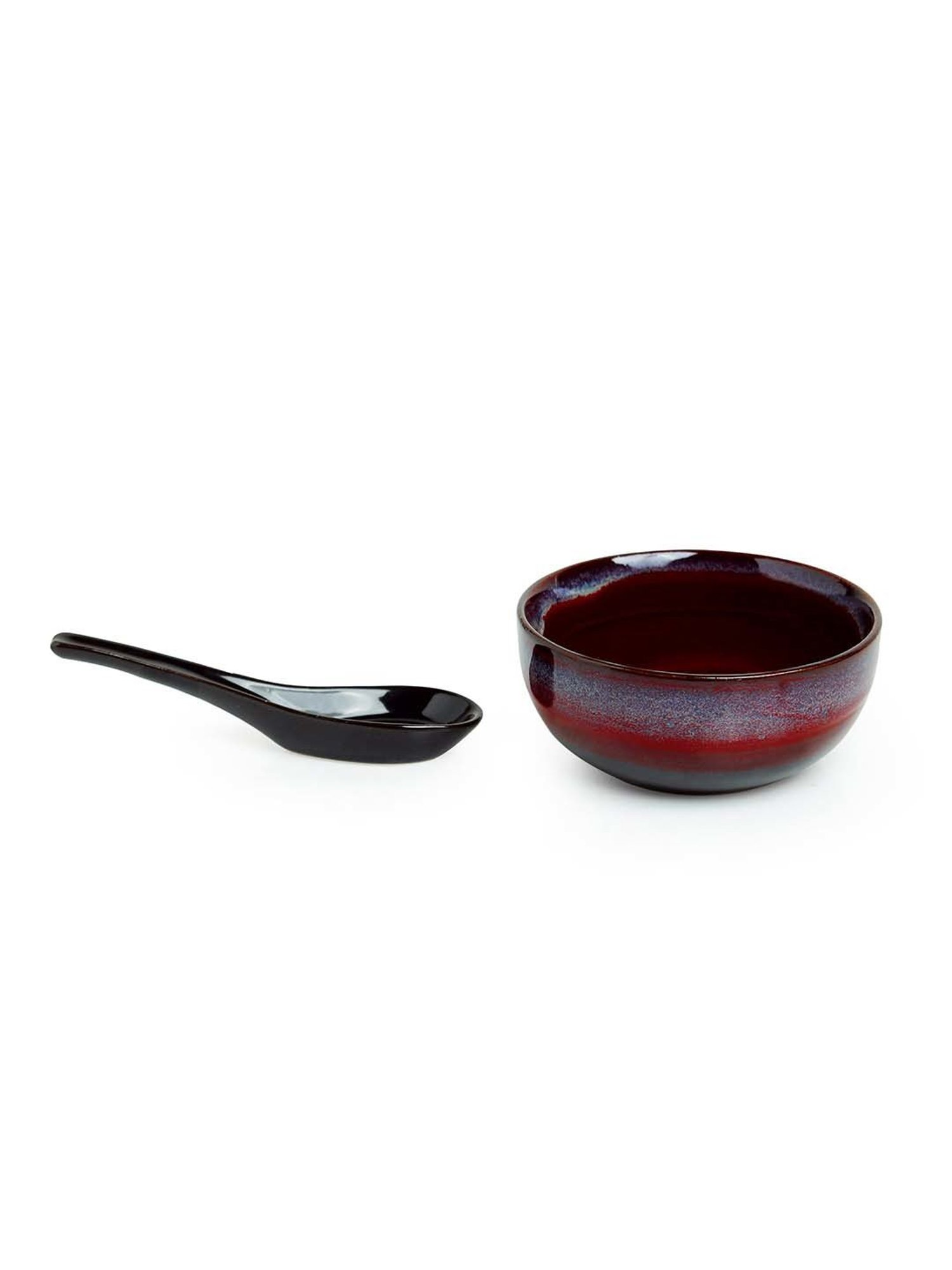 ExclusiveLane 'Magma Bowls' Hand Glazed Studio Pottery Ceramic Soup Bowls With Spoons (Set Of 2)