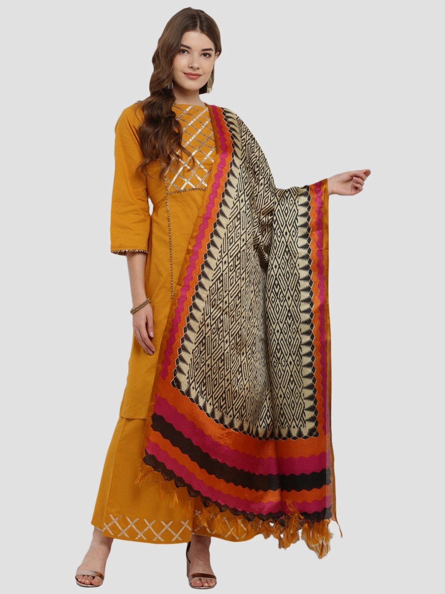 Saree Mall Beige & Pink Printed Dupatta