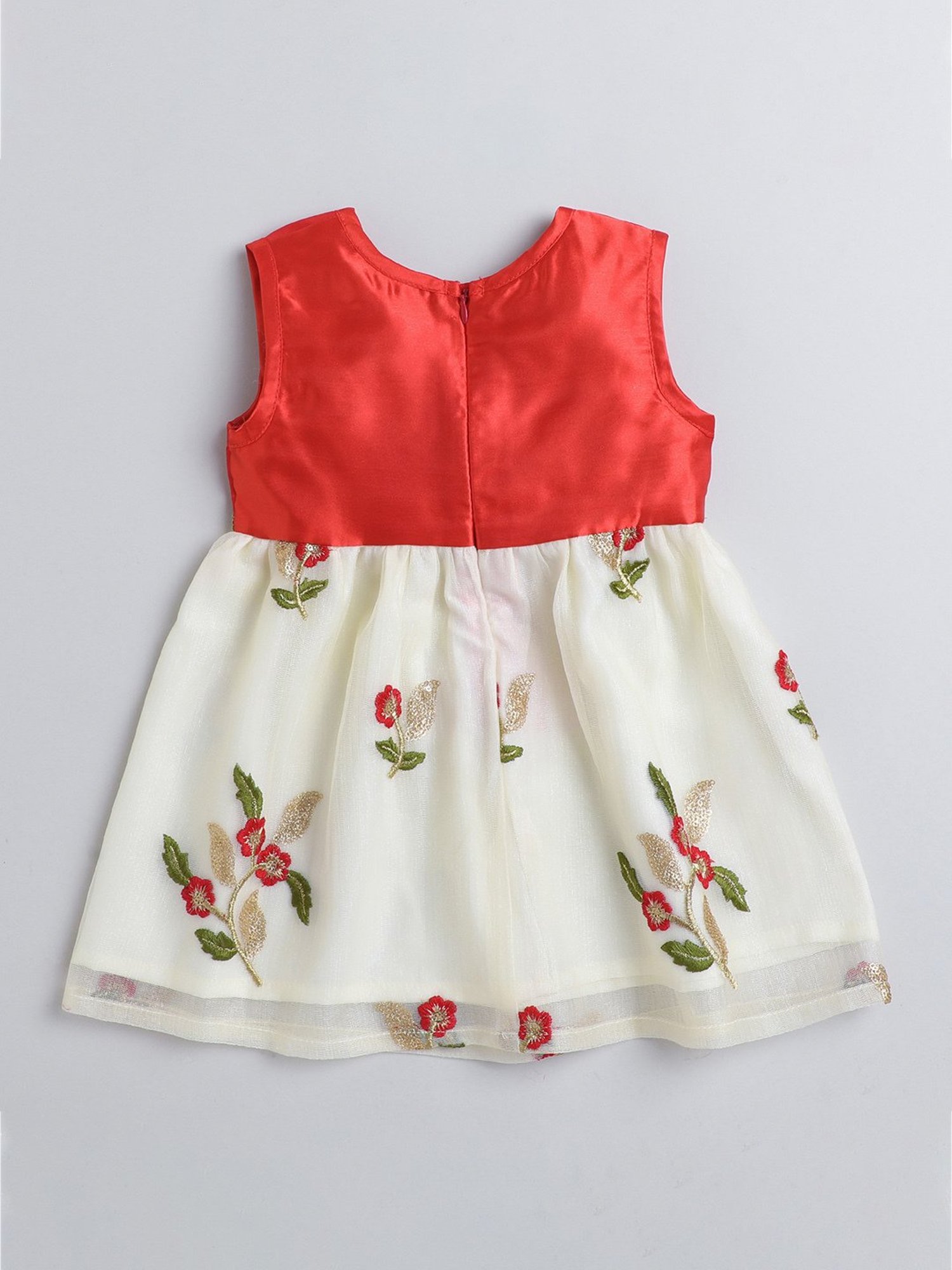 Many Frocks Kids Red & Cream Embroidered Dress