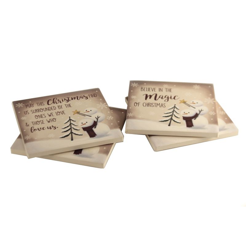 Tabletop 4.0" Believe In Magic Coasters Snowman St/4 Star Tree Carson Home Accents  -  Coasters