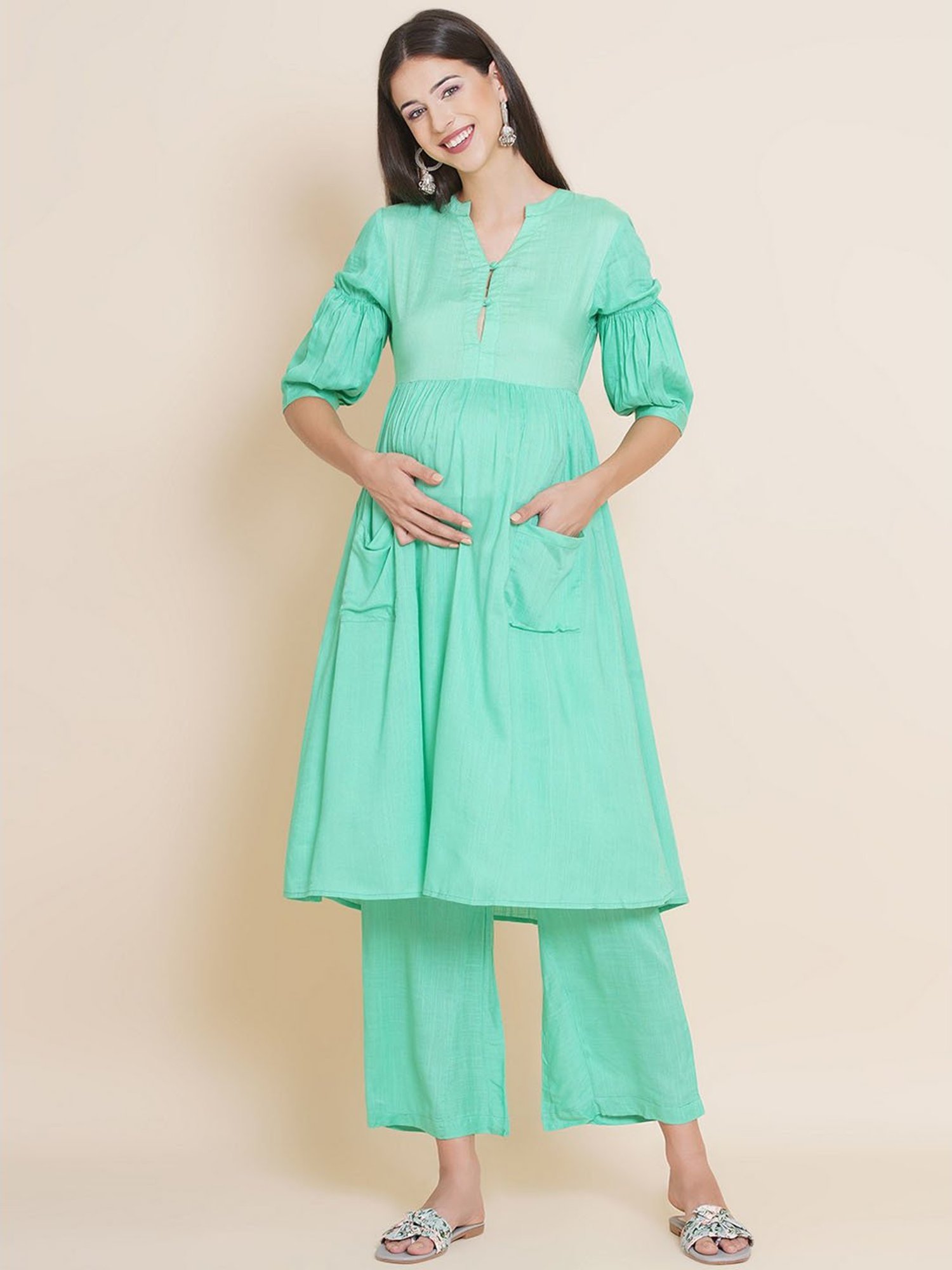 Mine4Nine Green Kurta With Palazzos