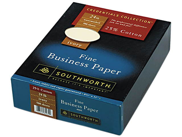 Southworth 404IC 25% Cotton Business Paper, 24 lbs., 8-1/2 x 11, Ivory, 500/Box