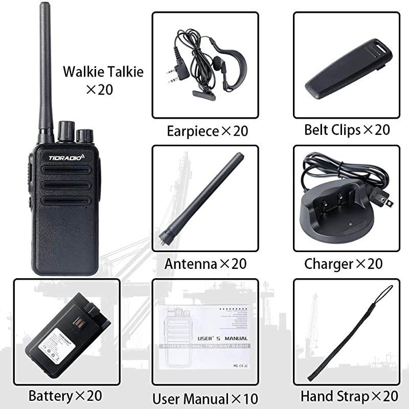 TD60 Two Way Radio UHF 2 Way Radios Walkie Talkies Long Range 16CH 2 Way Radio with Earpiece 20 Pack