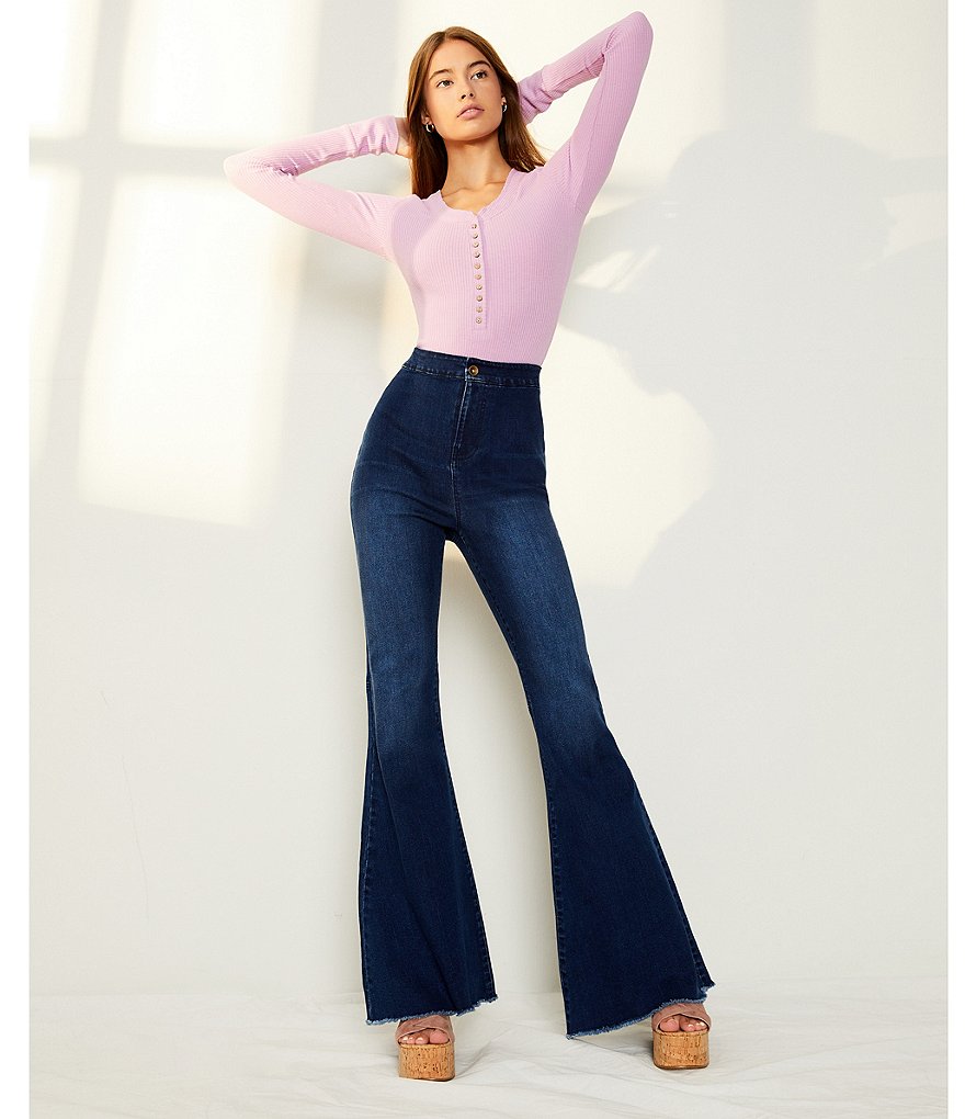 YMI Jeanswear Love Mid Rise Fray Hem Flare Jeans