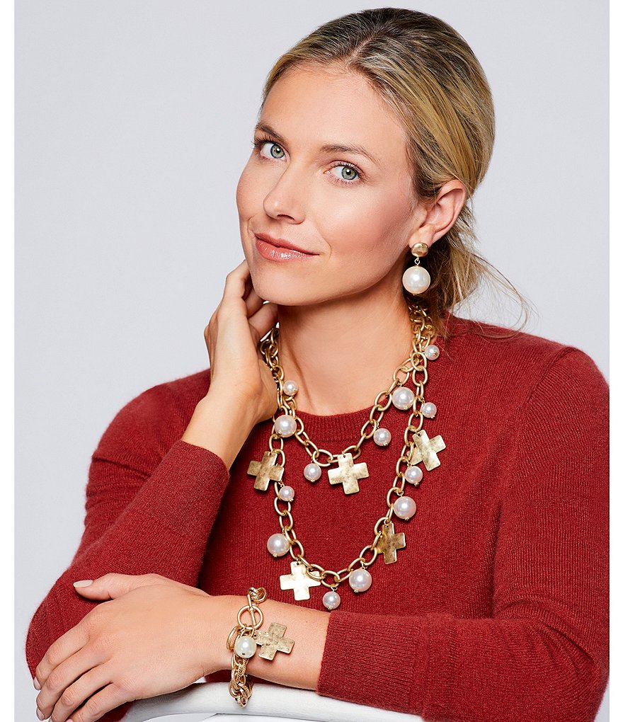 Southern Living Karen Cross Charm Multi-Strand Pearl Statement Necklace