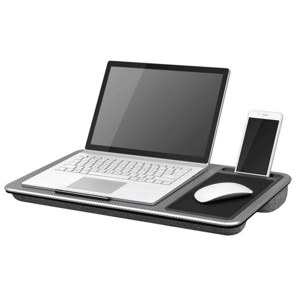 LapGear Home Office Lap Desk with Device Ledge, Mouse Pad, and Phone Holder - Silver Carbon - Fits Up to 15.6 Inch Laptops - Style No. 91585