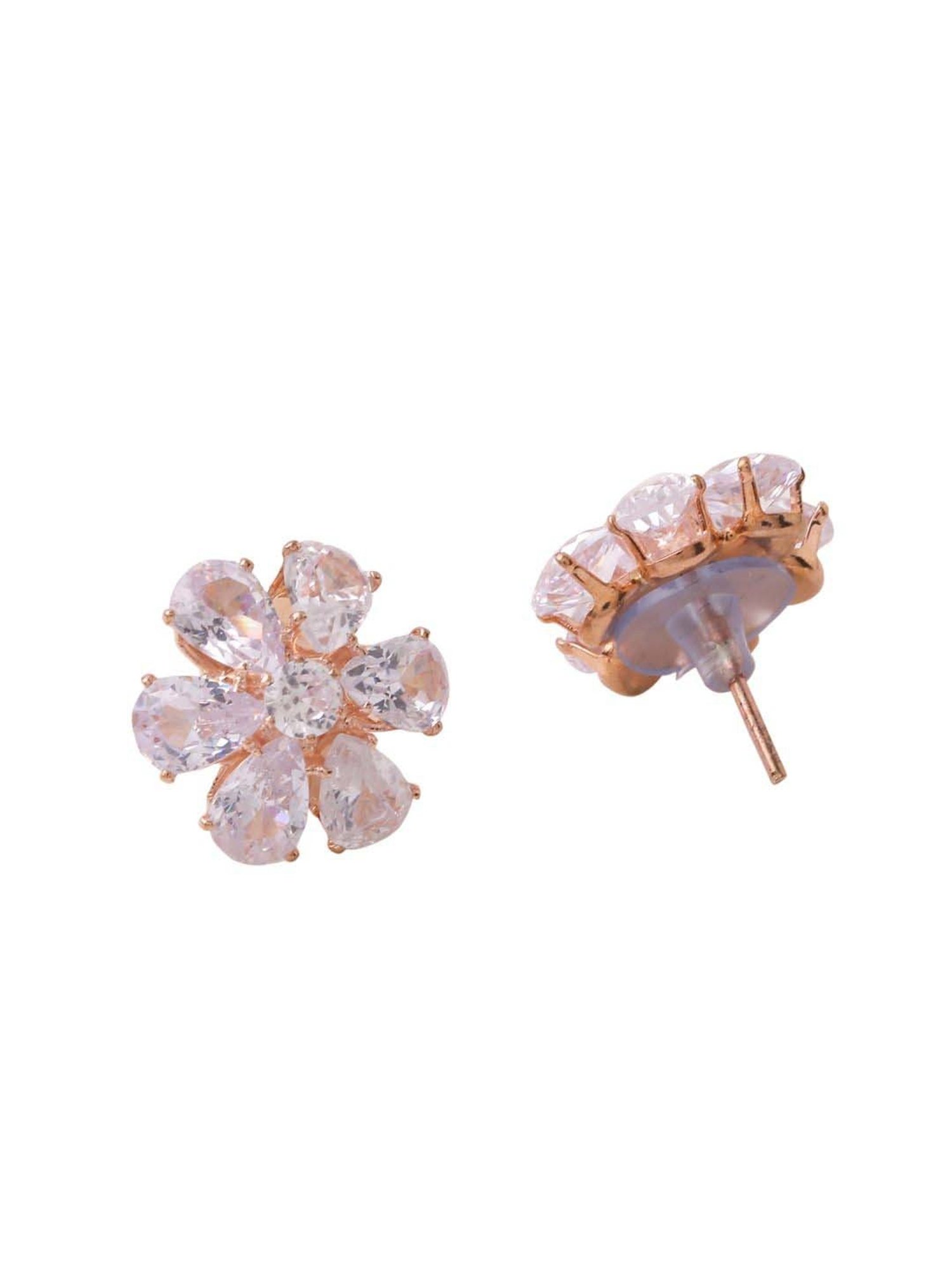 NVR Golden CZ Studded Stud Earrings for Women