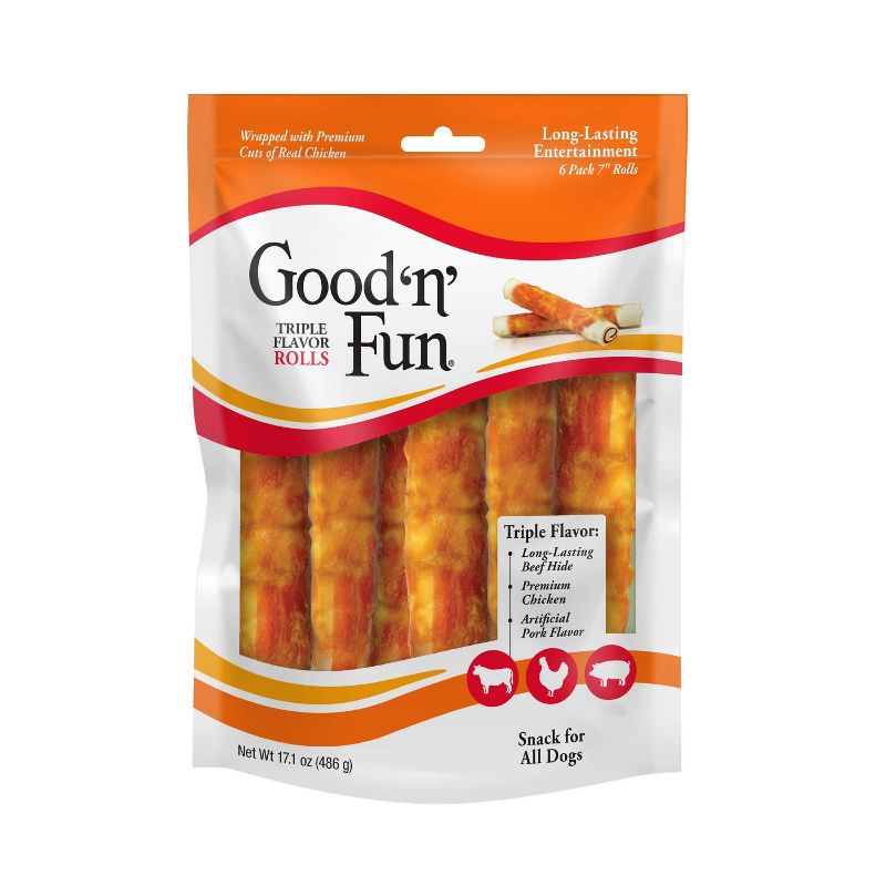Good 'n' Fun Triple Flavor Rolls Rawhide Dog Treats Value Bag
