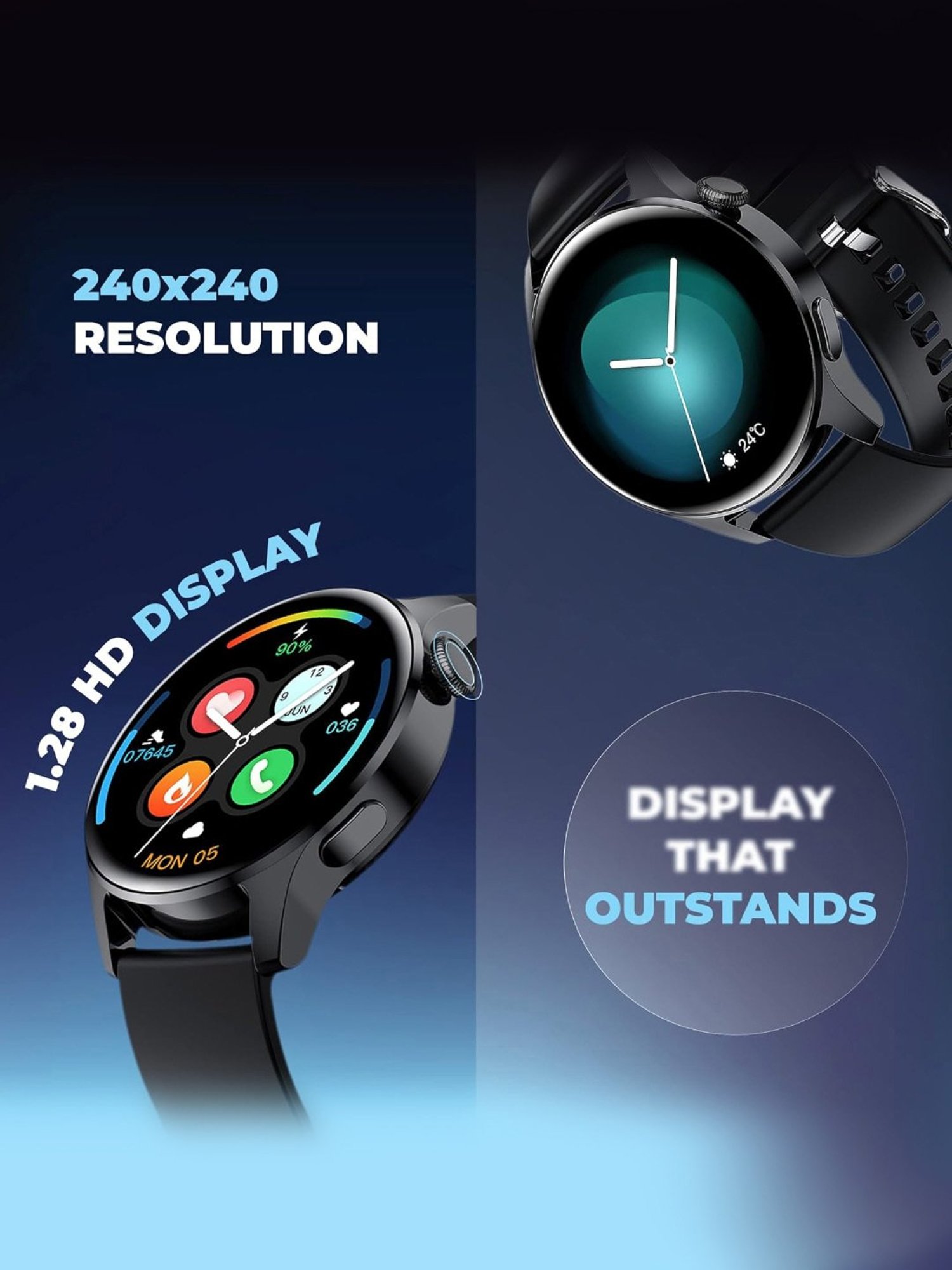 Hammer Pulse 4.0 1.28-inch round shape calling smart watch for men digital watches for women (Black)