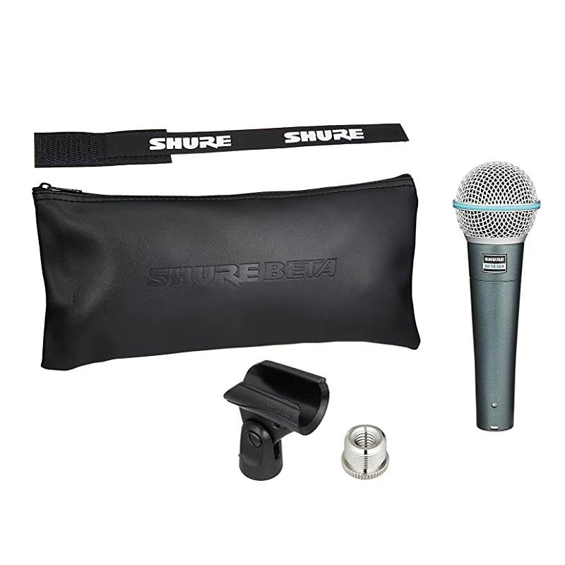 BETA 58A Supercardioid Dynamic Vocal Microphone with A25D Adjustable Stand Adapter, 5/8&rdquo; to 3/8&rdquo; (Euro) Thread Adapter and Storage Bag