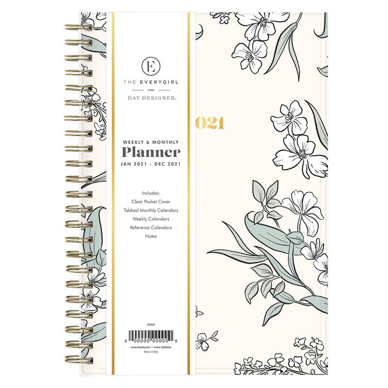 2021 The Everygirl Planner 5" x 8" Clear Plastic Cover Weekly/Monthly Wirebound Tuberose - Blue Sky