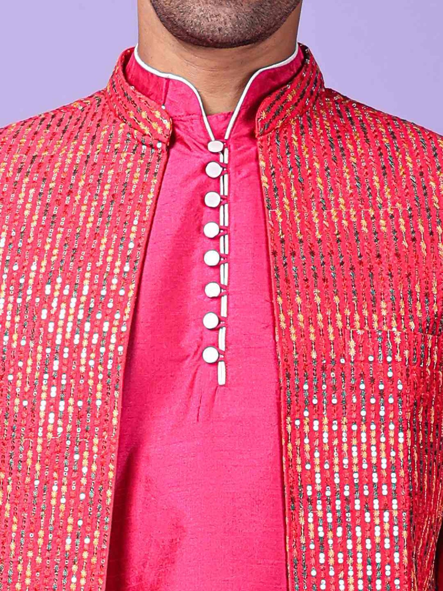 Hangup Pink Regular Fit Embroidered Kurta Set With Jacket