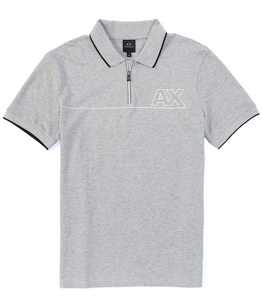 Armani Exchange Slim-Fit Metallic Logo Short-Sleeve Quarter-Zip Polo Shirt