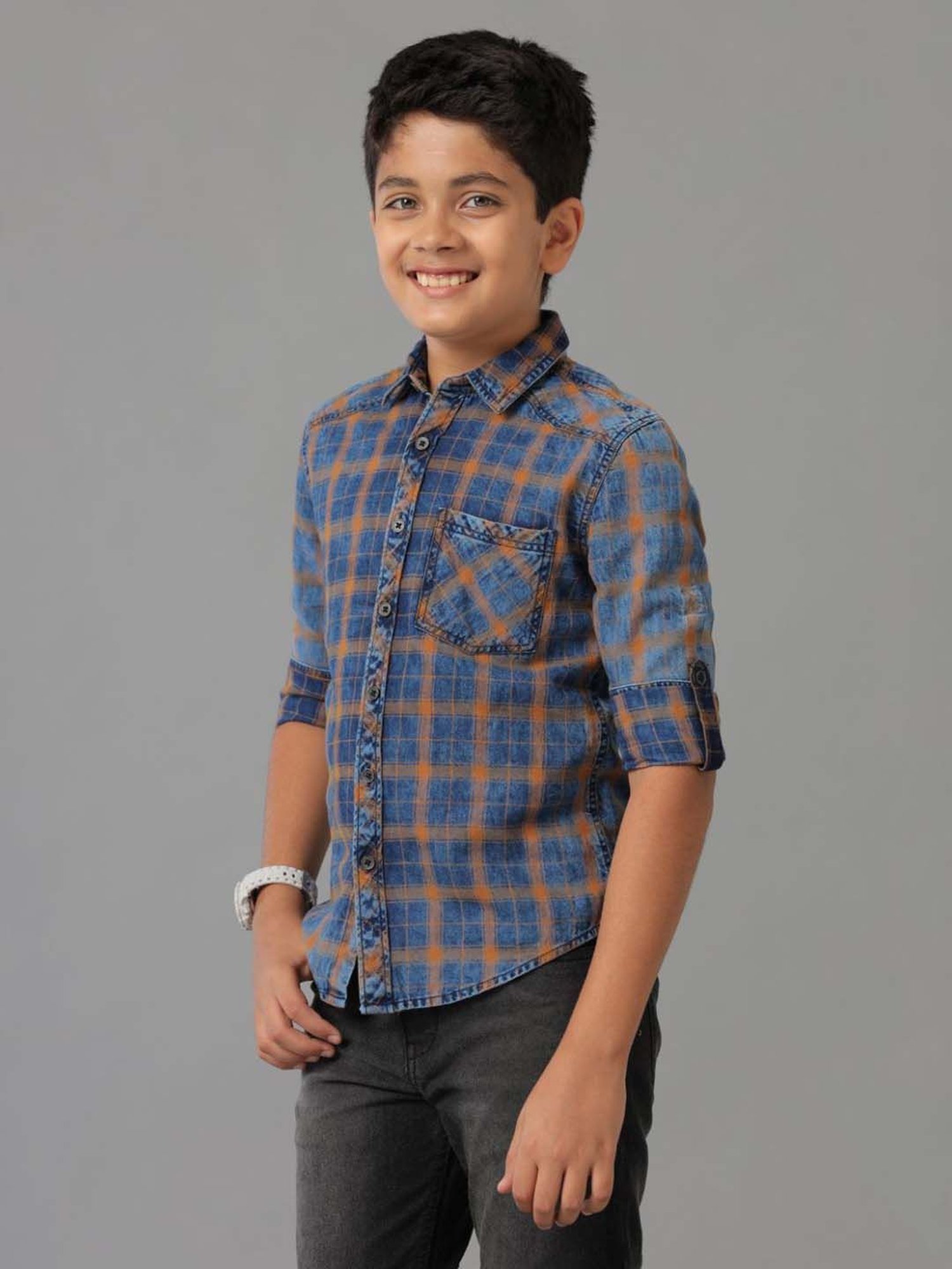Under Fourteen Only Kids Yellow Checks Cotton Chequered Full Sleeves Shirt