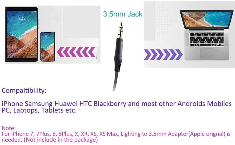 Cell Phone Headset with Nosie Cancelling Mic 3.5mm Jack for Apple iPhone Samsung BlackBerry Androids with Mic Mute Volume Control for Smart Phone Light Weight and Adjustable Headband