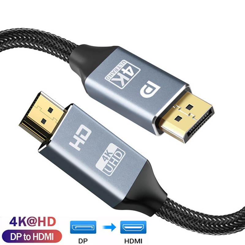 DisplayPort to HDMI Cable, Hannord [High Speed 4K 30Hz UHD, 2K 60Hz, 1080P 120Hz] Uni-Directional Nylon Braided Gold-Plated DP to HDMI Cord Display Port to HDMI Male Connector - 6Feet