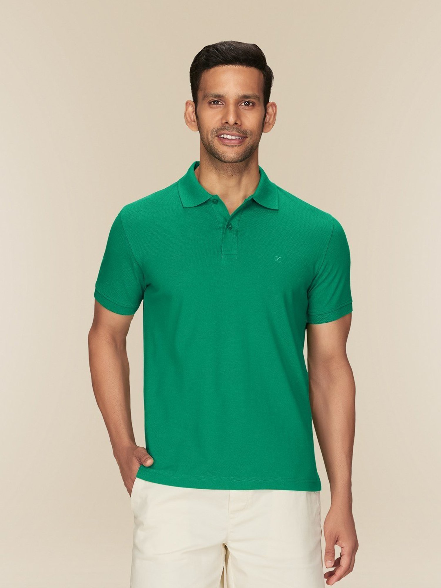XYXX Fiesta Green Cotton Regular Fit Polo T-Shirts