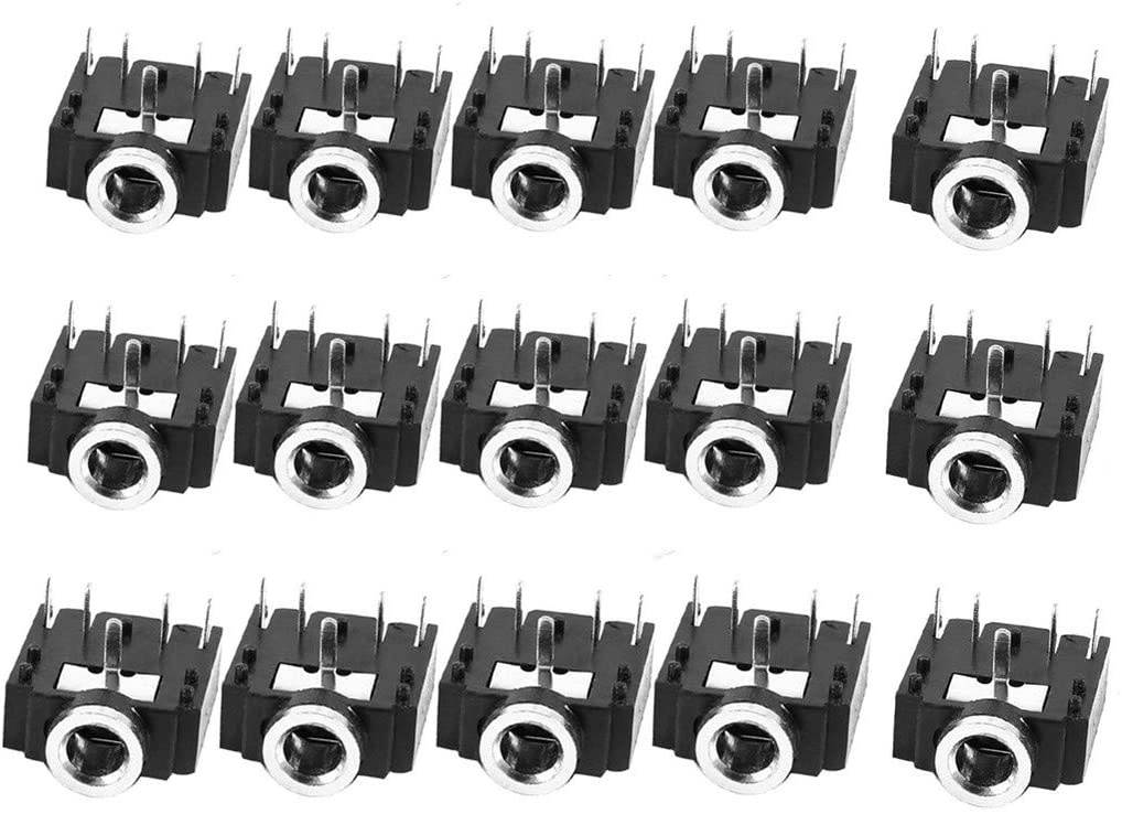 QMseller 15pcs PJ-307 3.5mm Stereo Jack Socket 5 Pin PCB Mount Female Audio Headphone Socket Connector