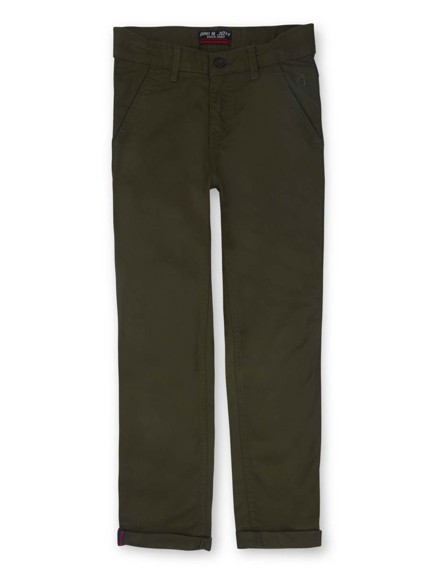 Gini & Jony Boys Green Cotton Regular Fit Trousers
