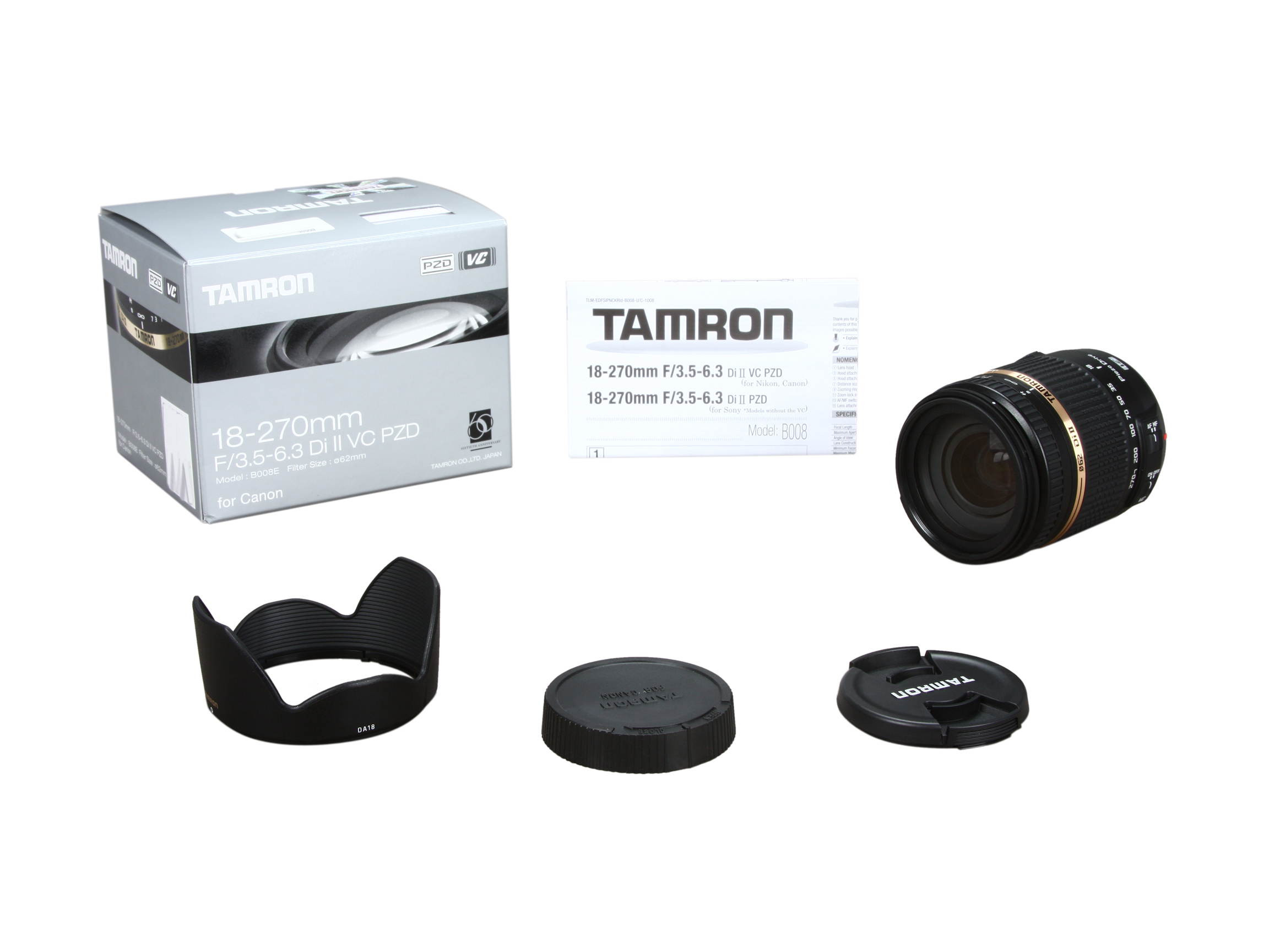 TAMRON AFB008C700 (B008) SLR Lenses 18-270mm/F3.5-6.3 Di II VC PZD Lens For Canon Black