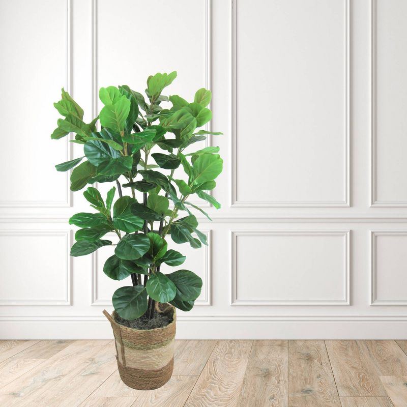 66" Artificial Fiddle Leaf Fig Tree in Round Basket - LCG Florals