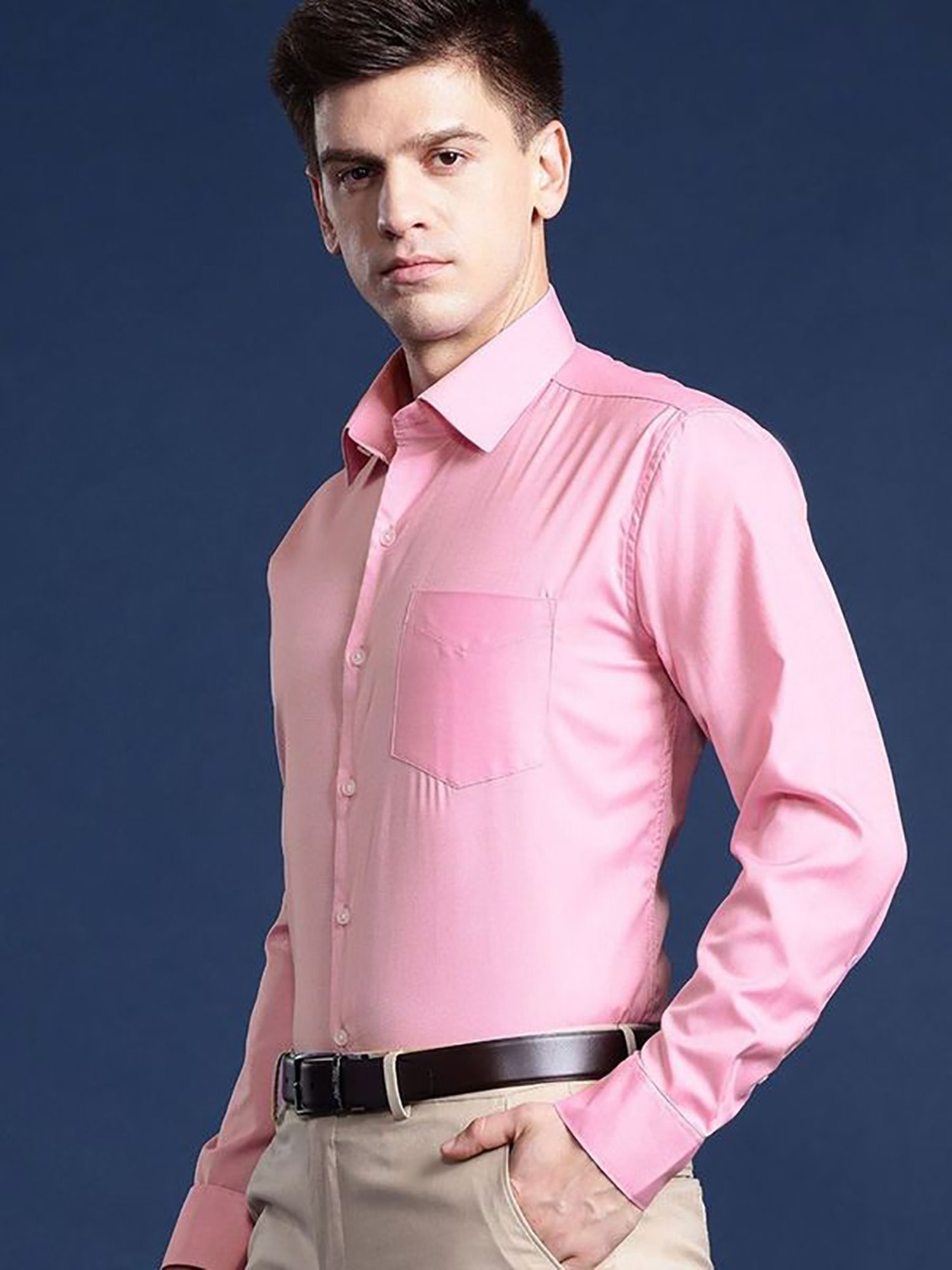 Hancock Pink Cotton Slim Fit Solid Shirts