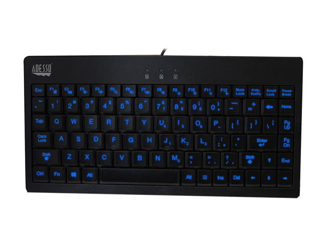 Adesso AKB-110EB SlimTouch 3 RGB colors illuminated Mini USB keyboard with multimedia hot keys, 2X large print keycap