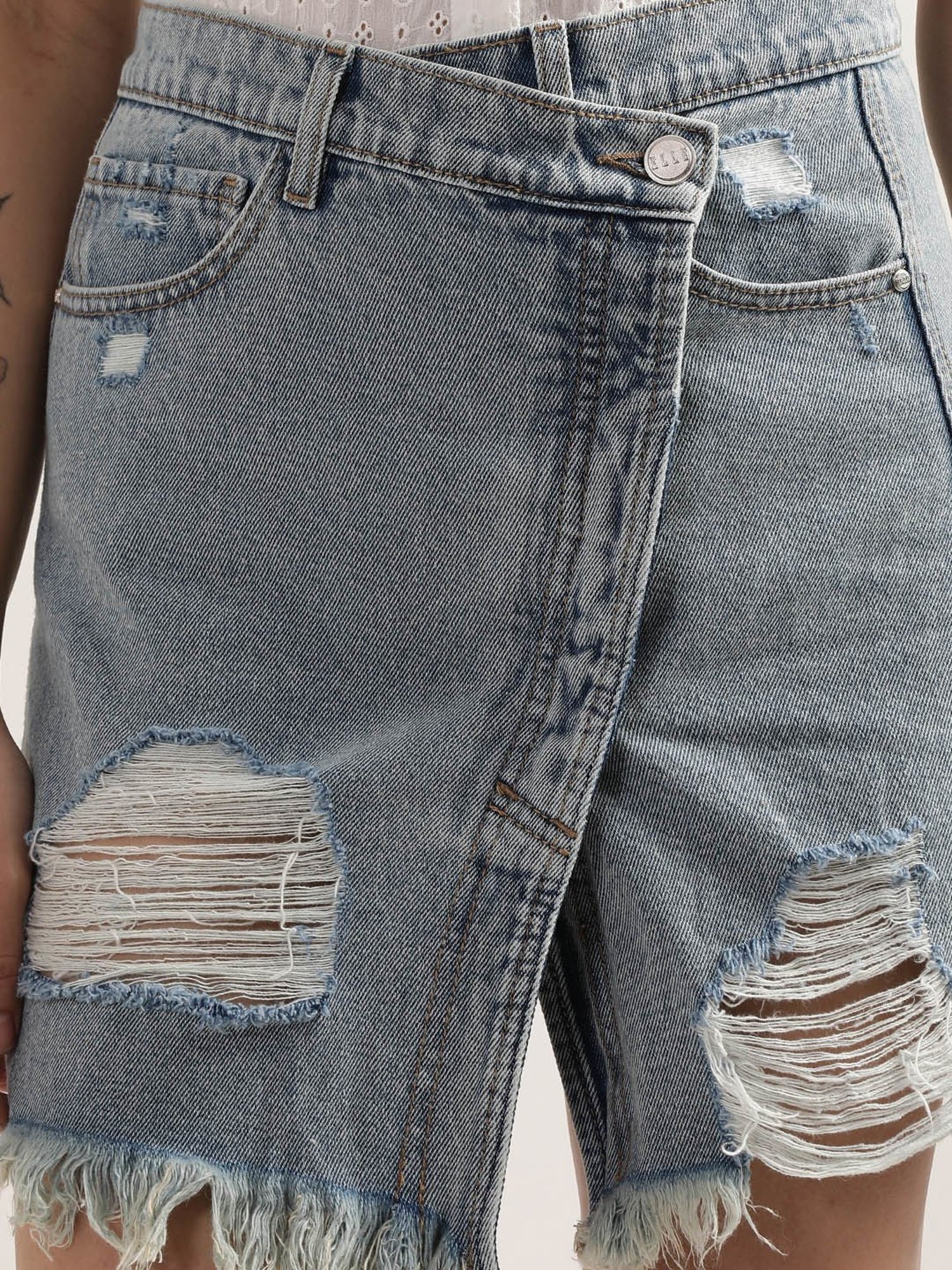 Elle Light Blue Wrap Denim Mini Skirt