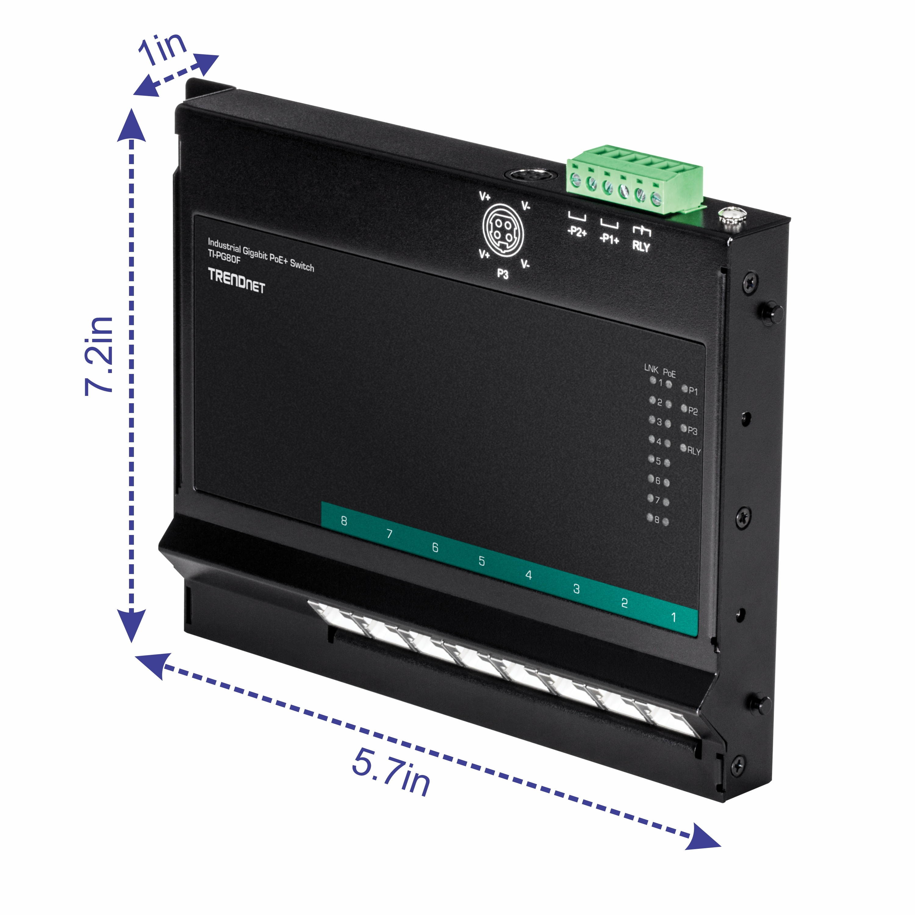 TRENDnet 8-Port Industrial Gigabit PoE+ Wall-Mounted Front Access Switch