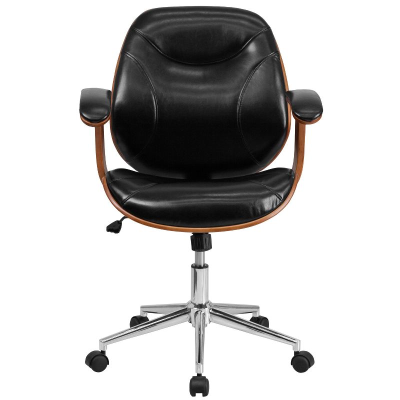Mid Back Leather Executive Ergonomic Swivel Office Chair with Arms Black - Riverstone Furniture