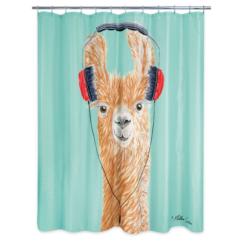 Headphone Llama Shower Curtain Teal/Brown - Allure Home Creations