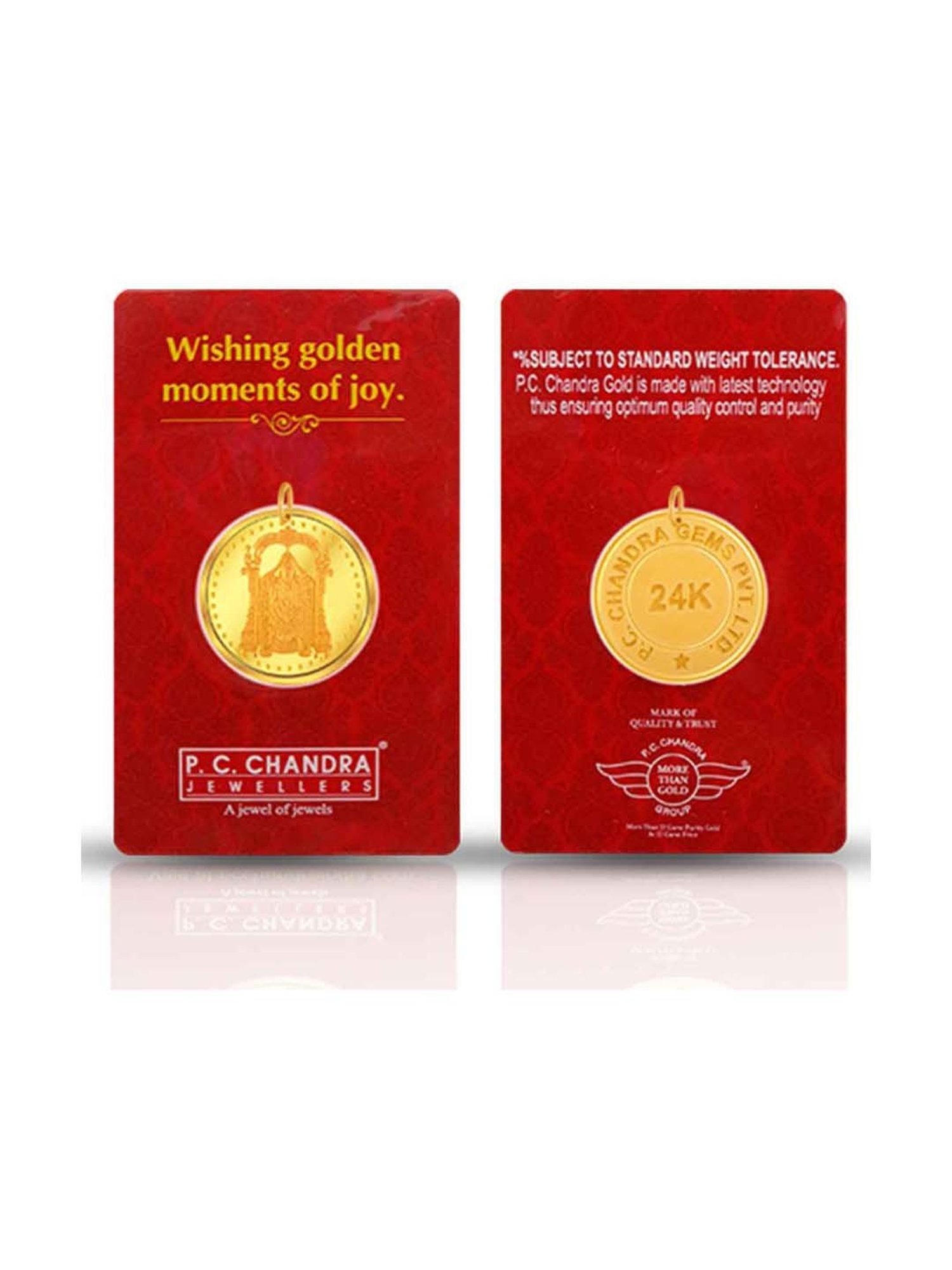 P.C. Chandra Jewellers 24k (999) 5gm Yellow Gold Balaji Coin Pendant
