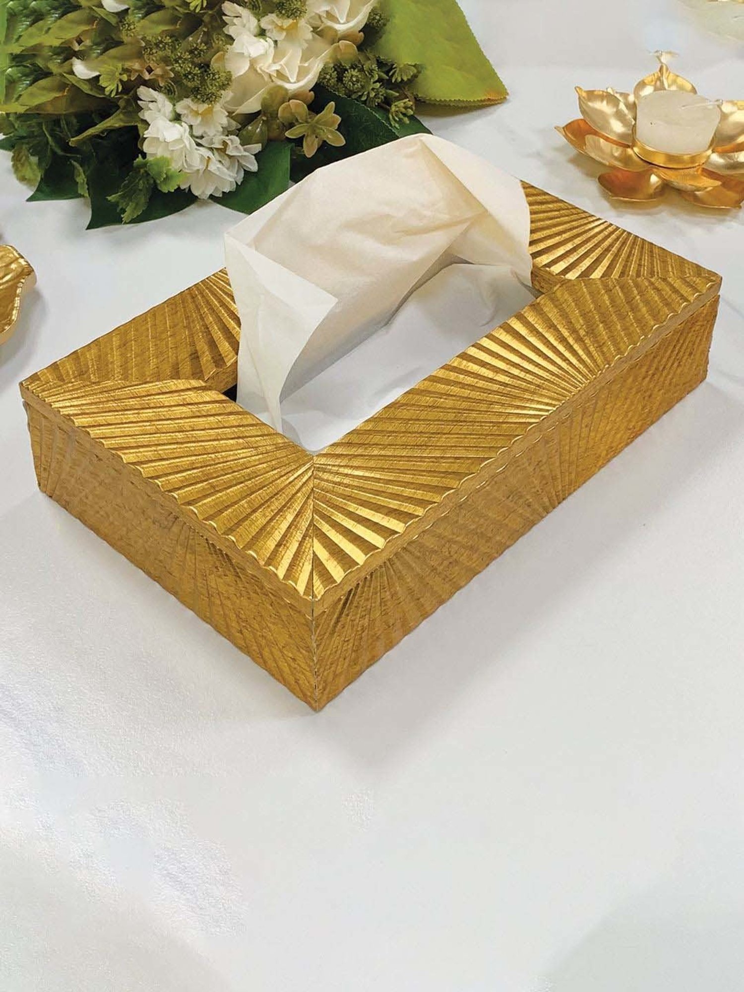 Art Street Gold Engineered Wood Rectangle Tissue Paper Napkin Box