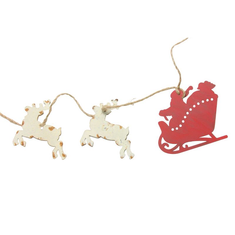 Ganz 5.5' x 4" Unlit Galvanized Santa's Sleigh with Reindeer Christmas Garland